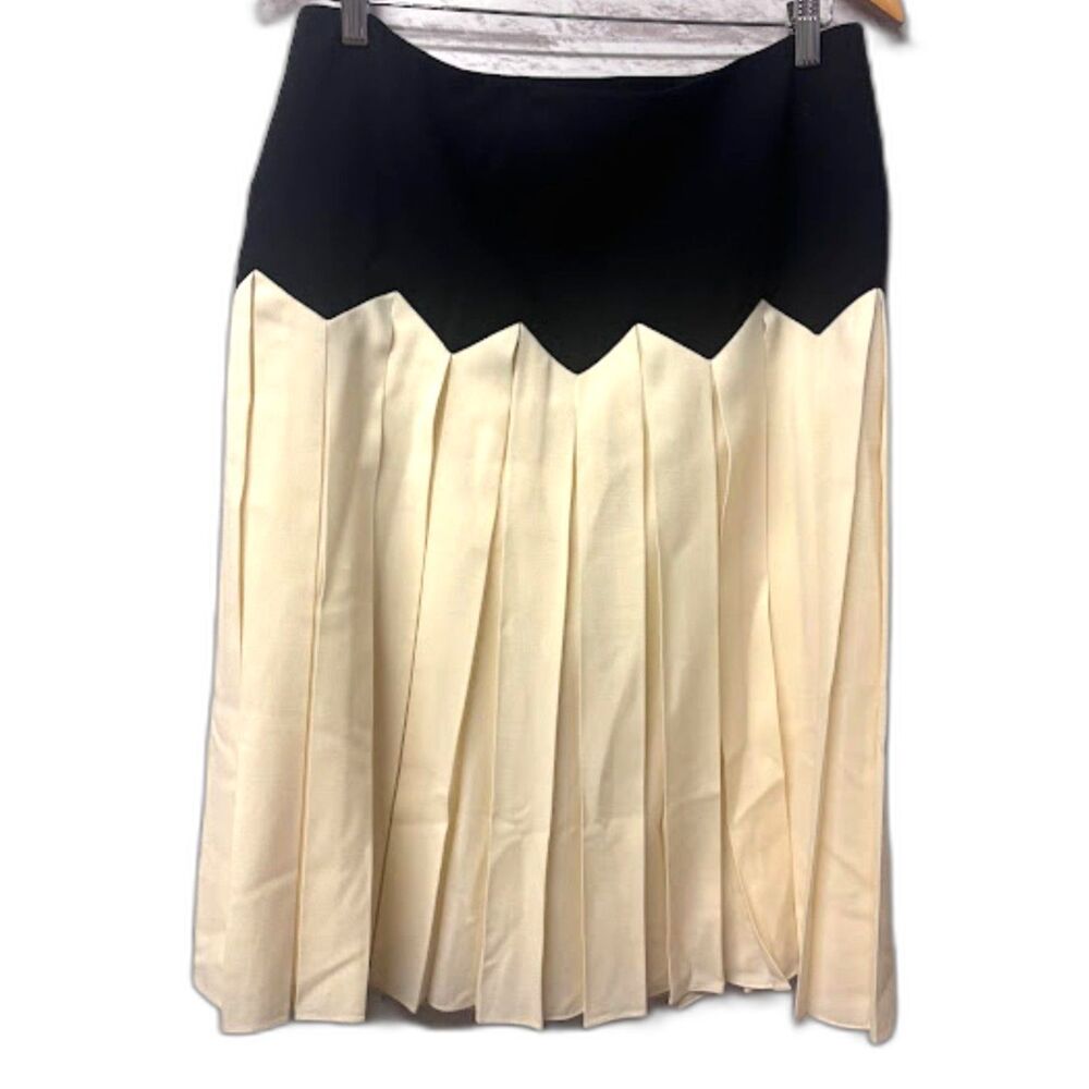 Ralph Lauren Black Label Wool Skirt Size 12 NWT Black Cream Pleated Colorblock